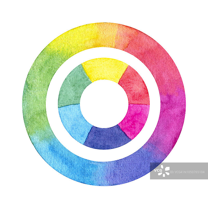 手绘水彩彩轮圈孤立的白色背景。图片素材