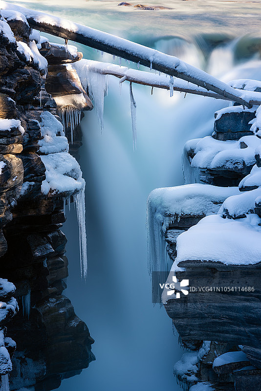 阿萨巴斯卡瀑布的特写镜头，AB，加拿大图片素材