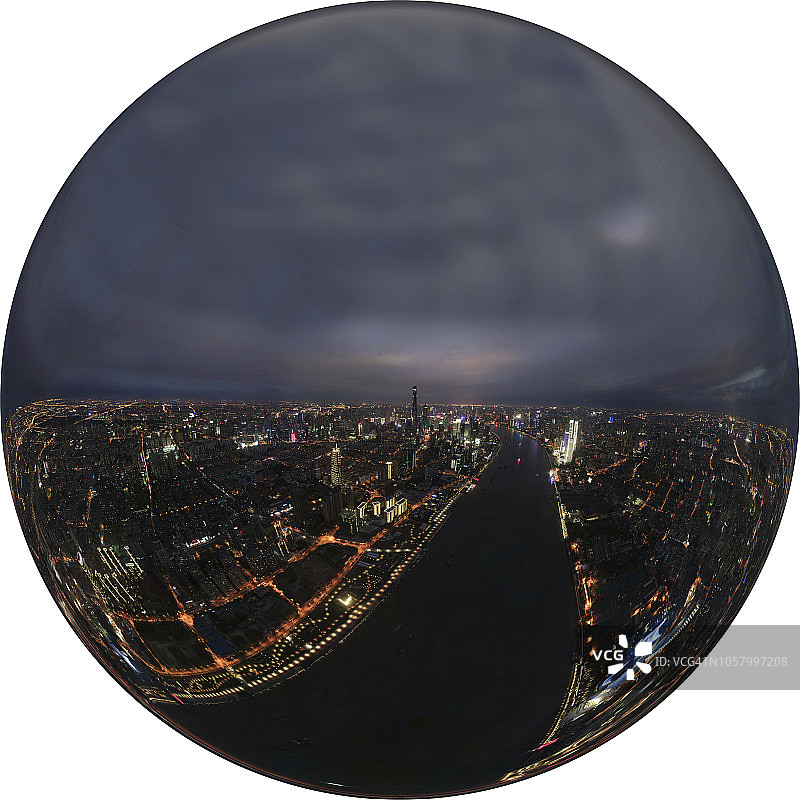 360度鸟瞰上海夜景图片素材