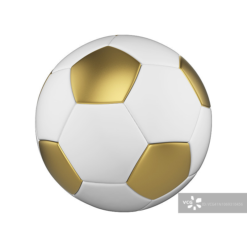 足球孤立在白色背景。白色和金色的足球。图片素材