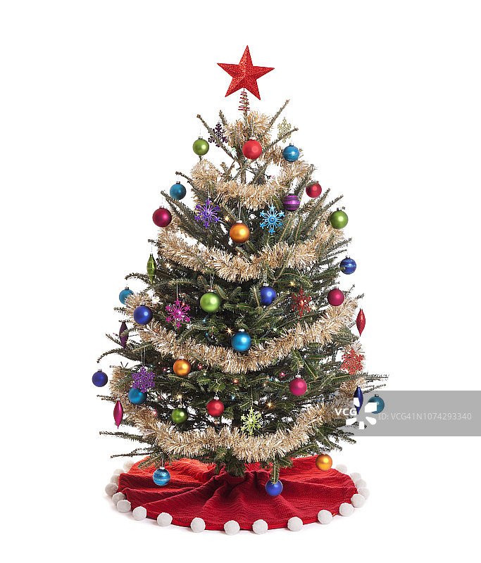 用金箔和装饰品装饰的圣诞树图片素材