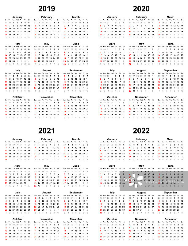 年度平历星期日第一天2022 2021 2020 2019图片素材