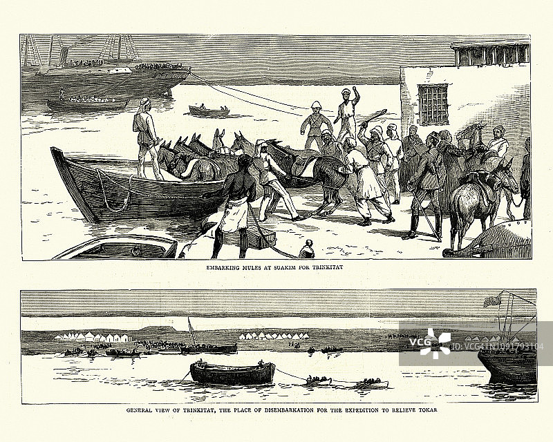 马赫迪战争，军队在苏阿基姆和特林基塔开始，1884年图片素材