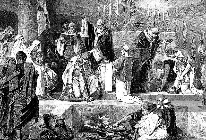 公元496年圣诞节，在兰斯，佛朗哥教的国王克洛维的洗礼图片素材