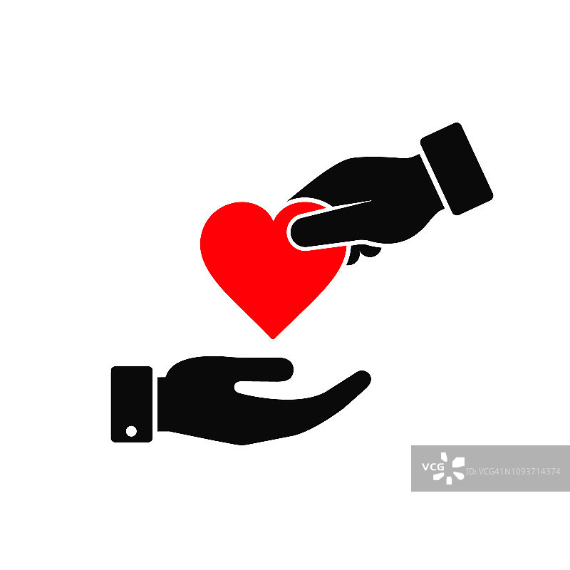 手给心图标在平的风格。赠送爱心概念、捐赠概念、健康象征图片素材