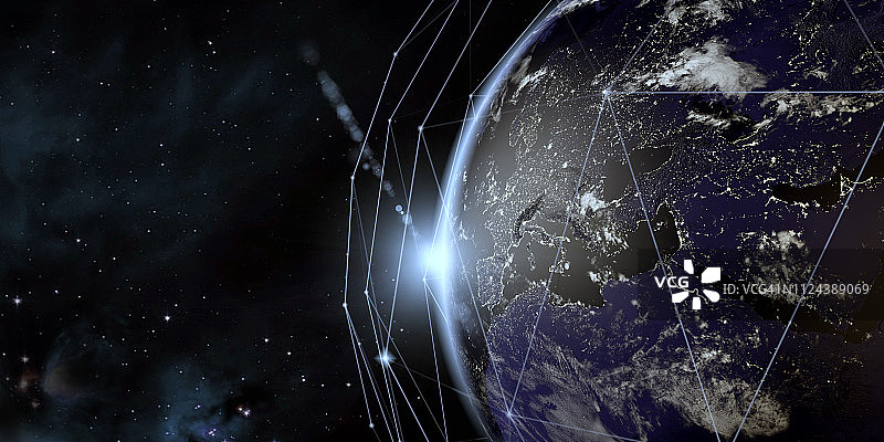 利用全球通讯网络从太空看地球图片素材