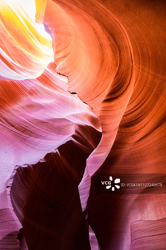 在美国亚利桑那州佩吉附近著名的纳瓦霍部落国家公园，羚羊峡谷砂岩形成的美丽景色图片素材
