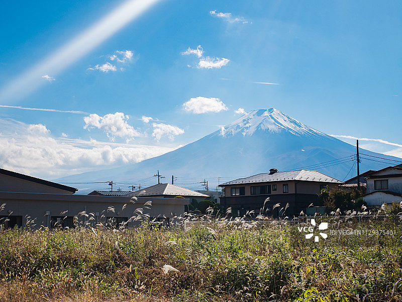下吉田火车站附近的富士山景图片素材