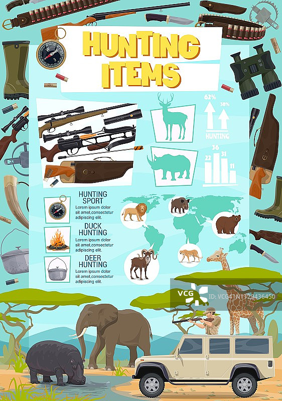 狩猎运动项目海报与武器和动物图片素材