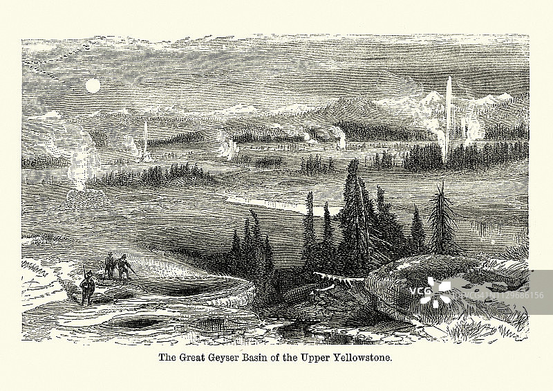 大间歇泉盆地，黄石，美国，19世纪图片素材