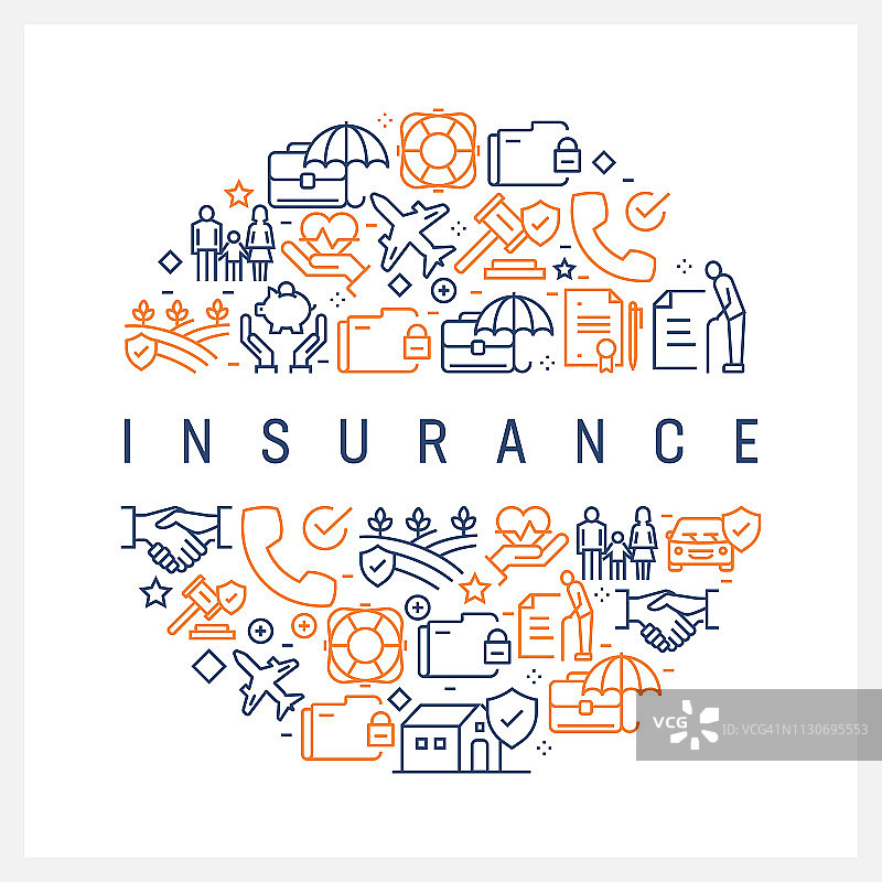 保险概念-彩色线图标，安排在圆圈图片素材