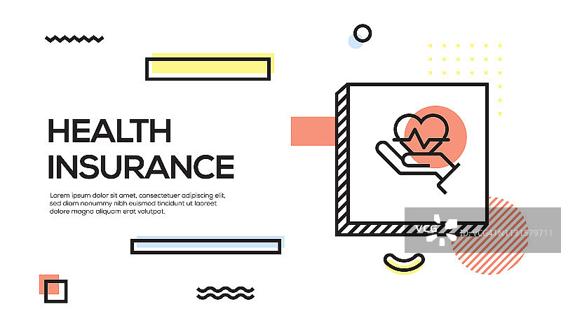 健康保险的概念。几何复古风格的旗帜和海报概念与健康保险图标图片素材