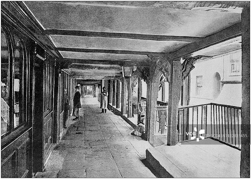 英格兰和威尔士的古董黑白照片:水门街排，切斯特图片素材
