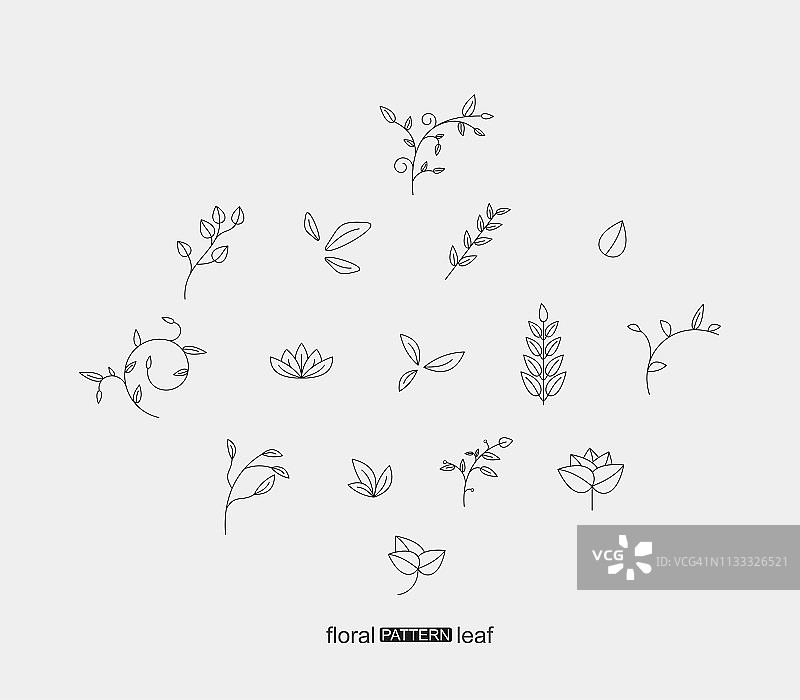 一套植物花和叶图案图标图片素材