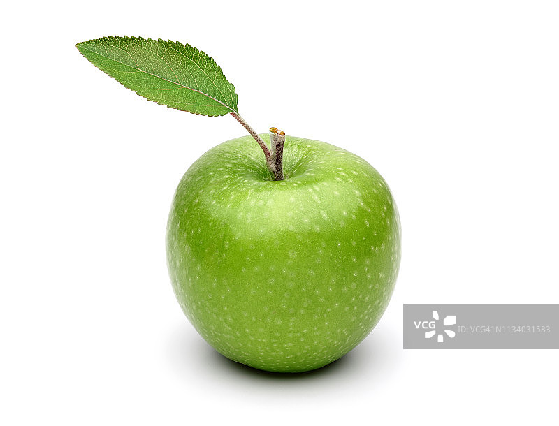 青苹果和叶子孤立在白色图片素材
