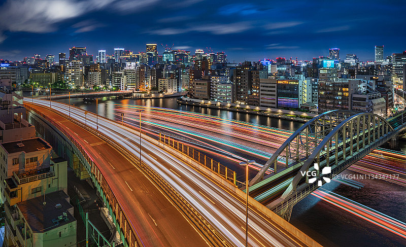 沿住田川的东京城市景观图片素材