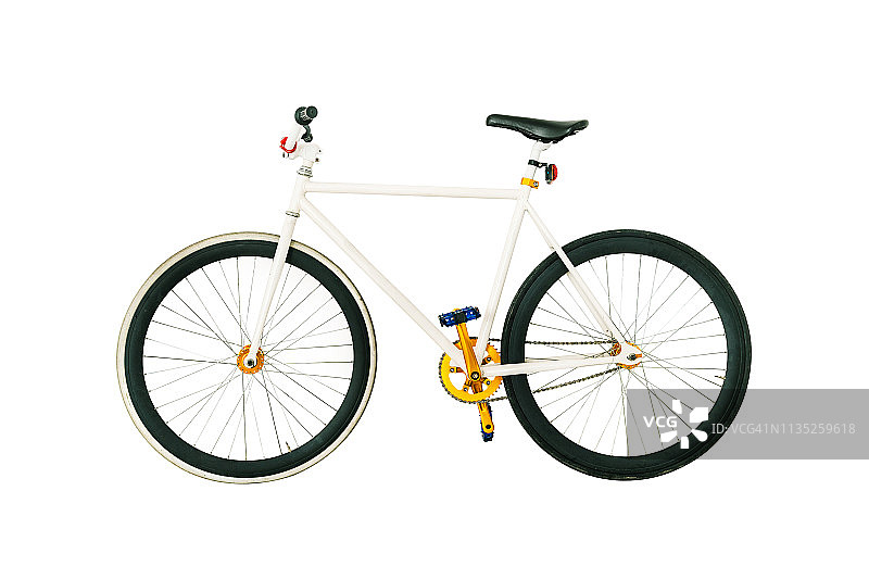 白色的自行车，固定齿轮。图片素材