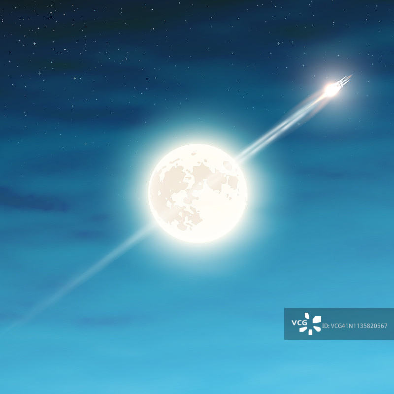 月亮和飞行火箭的夜空图片素材