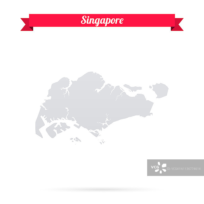 新加坡地图，白色背景，红色横幅图片素材