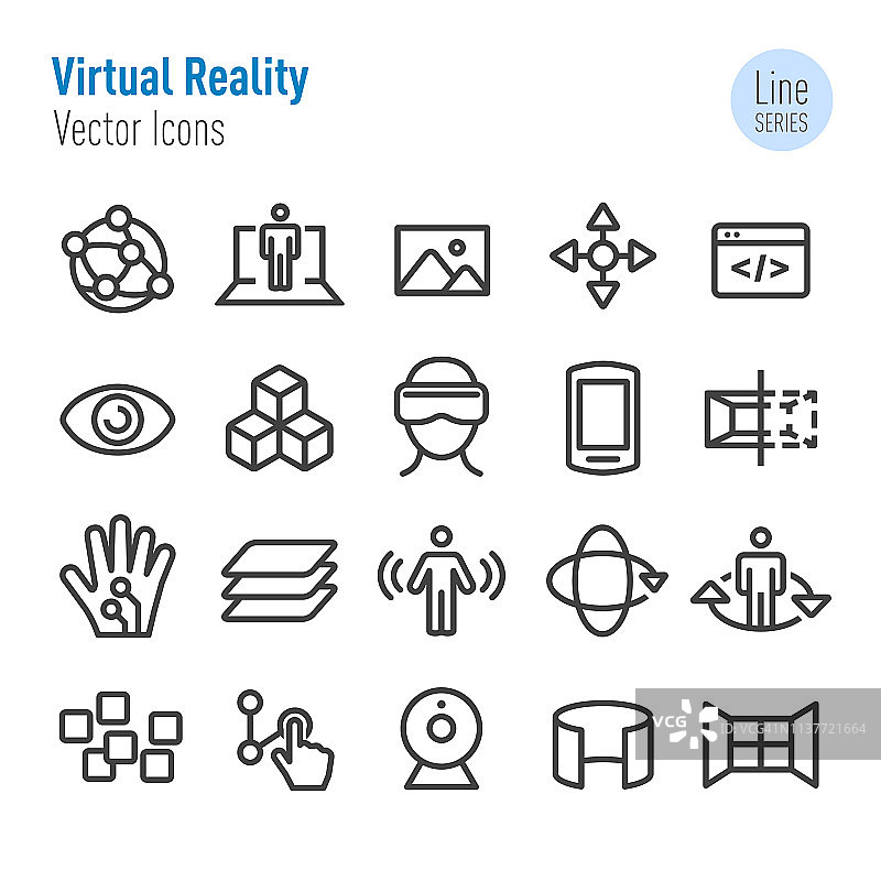 虚拟现实图标集-矢量线系列图片素材