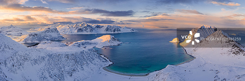 挪威Haukland海滩鸟瞰图图片素材