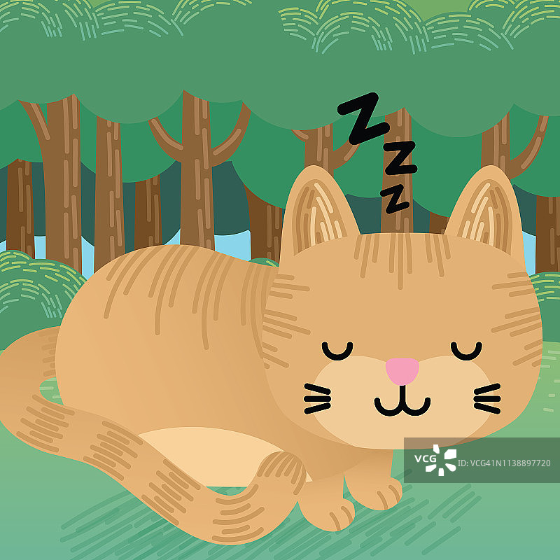 可爱的卡通姜猫正在睡觉。孩子的画。图片素材