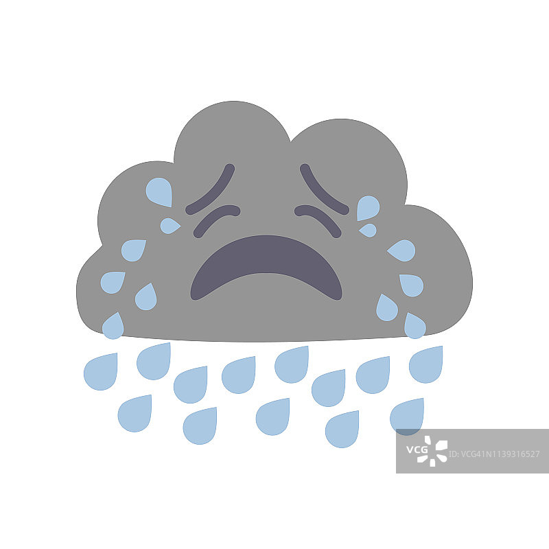 卡通人物天气预报标志哭泣的云。向量图片素材