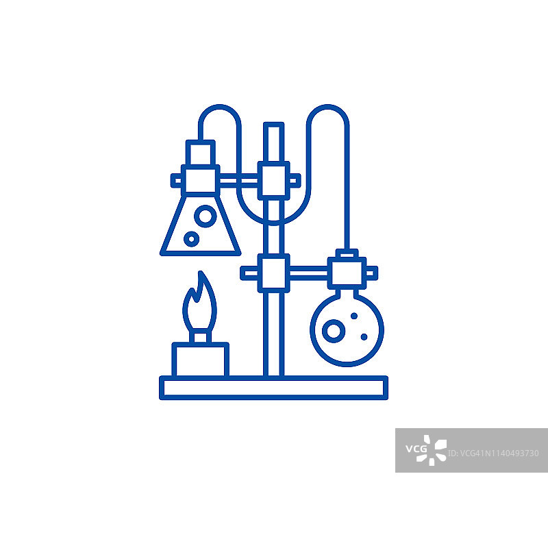 化学实验室线图标概念。化学实验室平面矢量符号、符号、示意图。图片素材