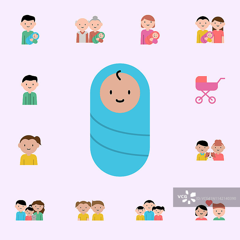 宝贝，家庭卡通偶像。家庭图标通用设置为网络和移动图片素材