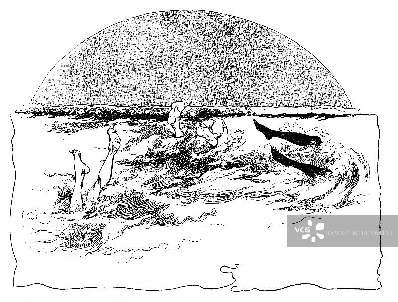 在冷水中游泳——1896年图片素材