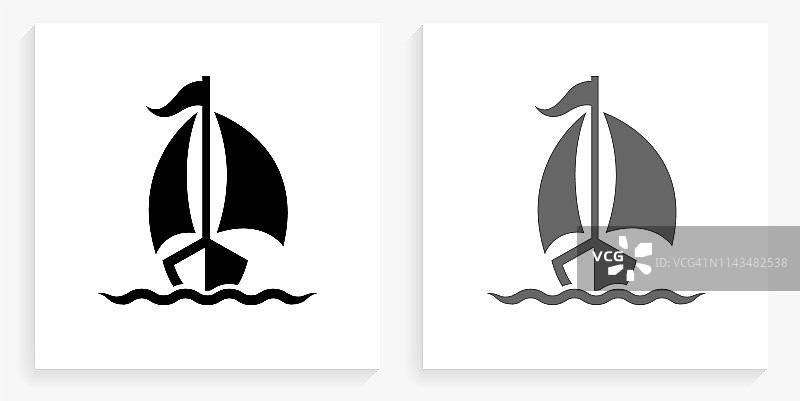 帆船黑白方形图标图片素材