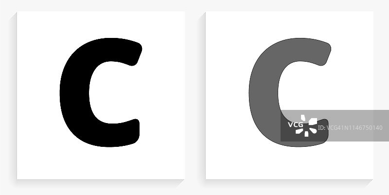字母C黑白方形图标图片素材