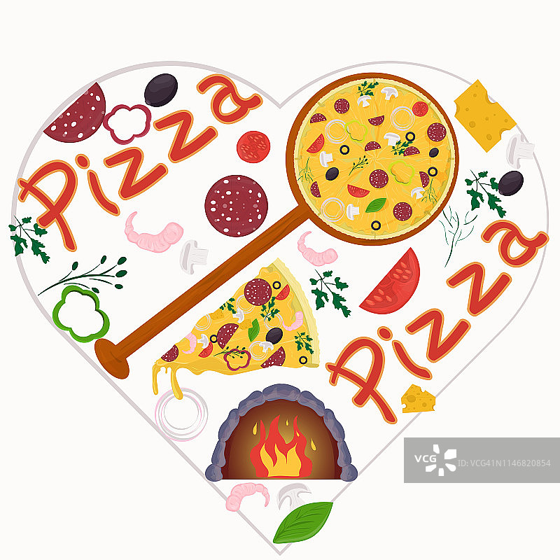 封面背景_29_插图，以意大利披萨美食为主题，用于装饰和设计配料贴纸图片素材