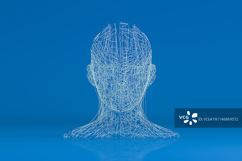 3D有线形状的半机械人头图片素材