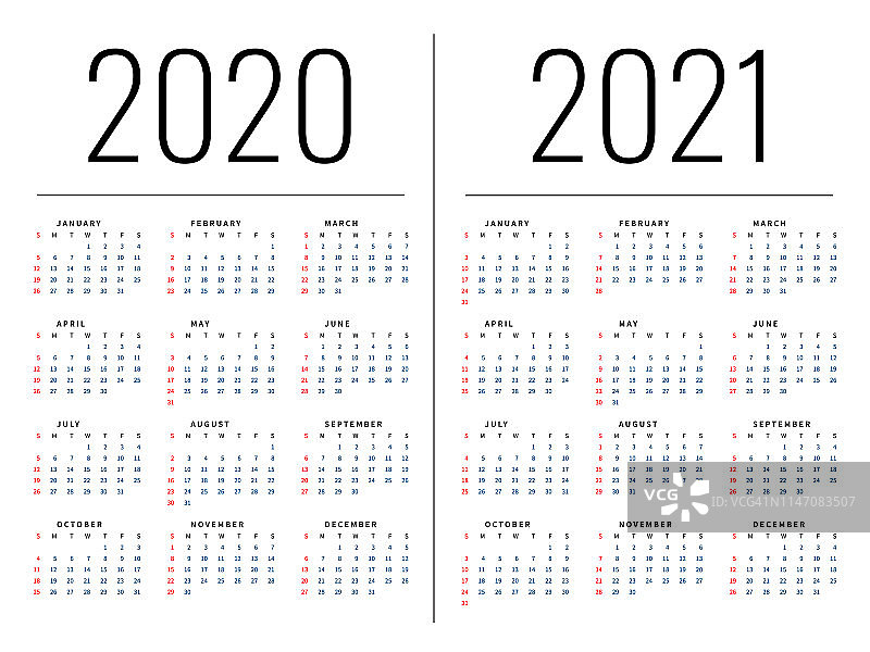 模型简单的日历布局2020年。周日开始一周图片素材