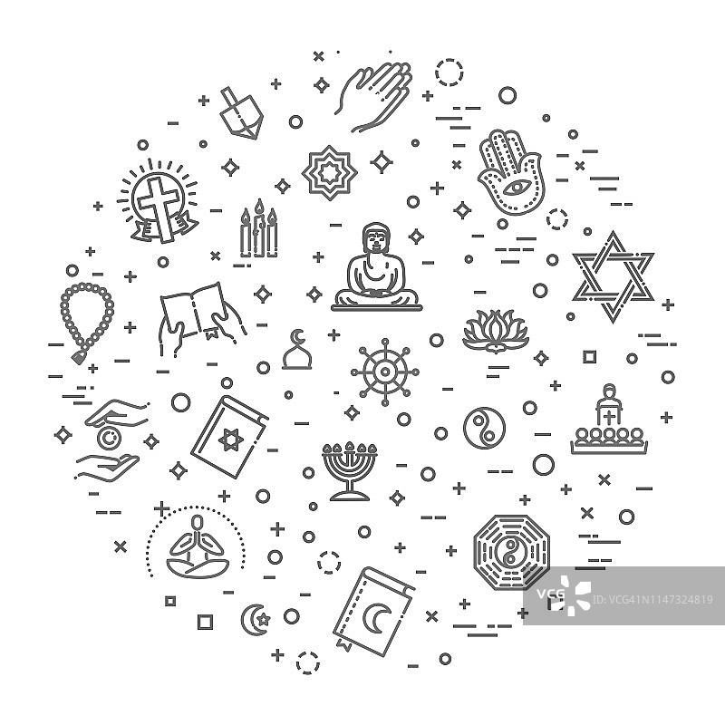世界宗教符号向量集合图标在圆圈图片素材