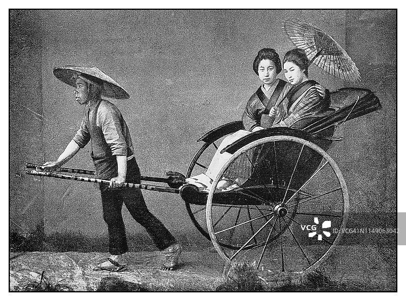 古董照片:日本马车人力车图片素材