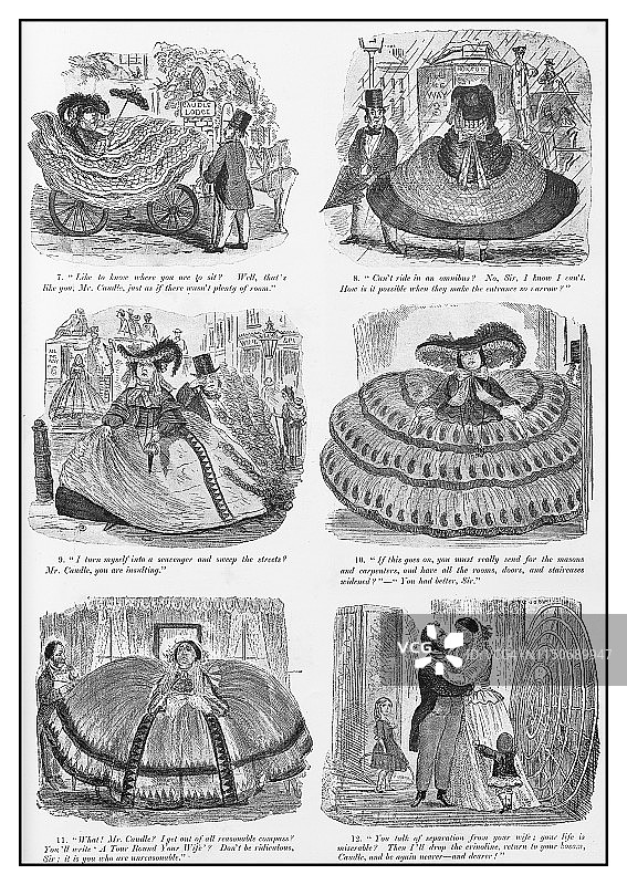 古董插图:大裙子漫画图片素材