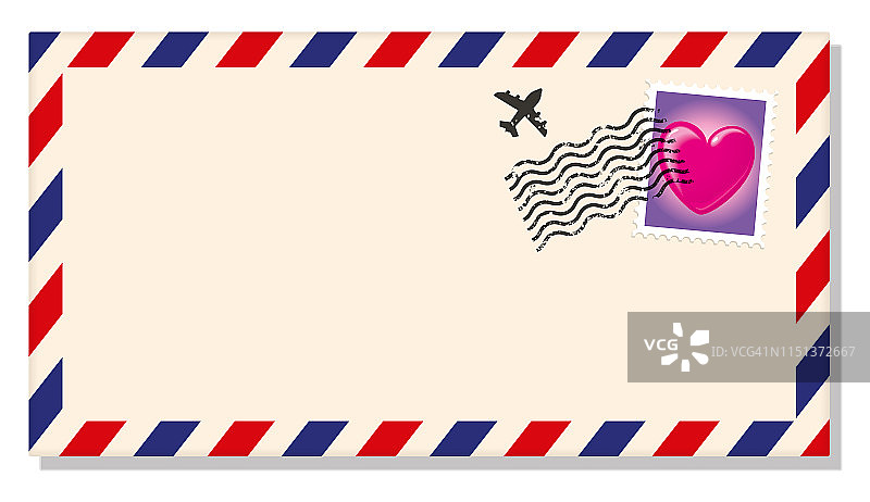 国际信封附一枚爱心邮票图片素材