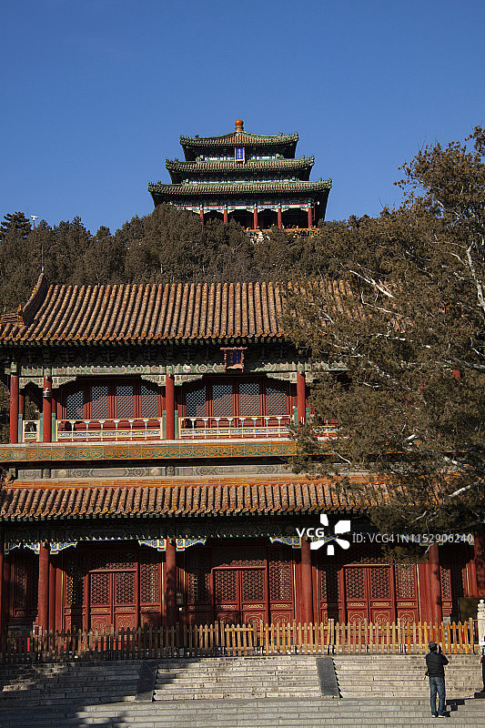 中国北京紫禁城北门和景山公园万春阁图片素材
