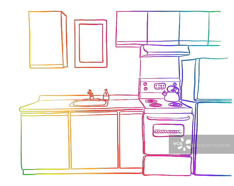 厨房一墙彩虹色图片素材