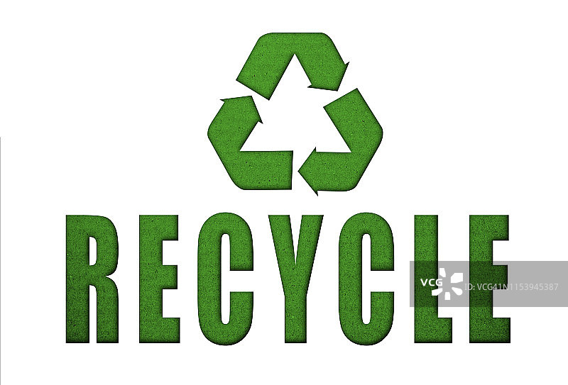 回收概念符号和文本在绿色回收纸纹理图片素材