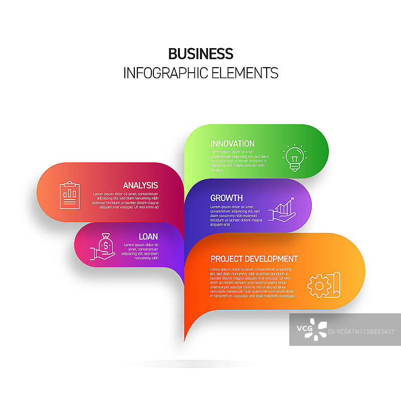 业务概念信息图设计模板与图标和5个选项或步骤的流程图，演示文稿，工作流布局，横幅，流程图，信息图。图片素材