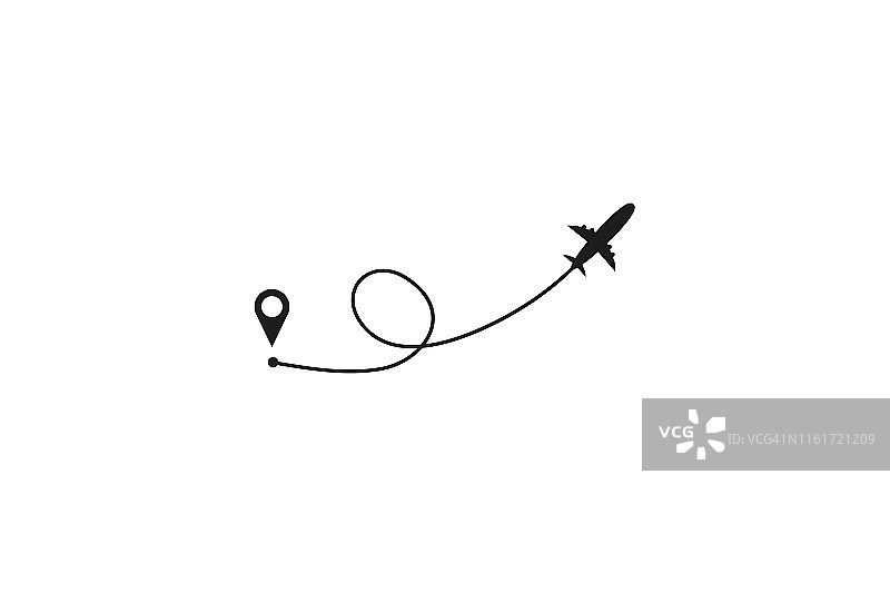 飞行路线。飞机图标。飞机图标从发射点到目的地的路线。矢量图图片素材