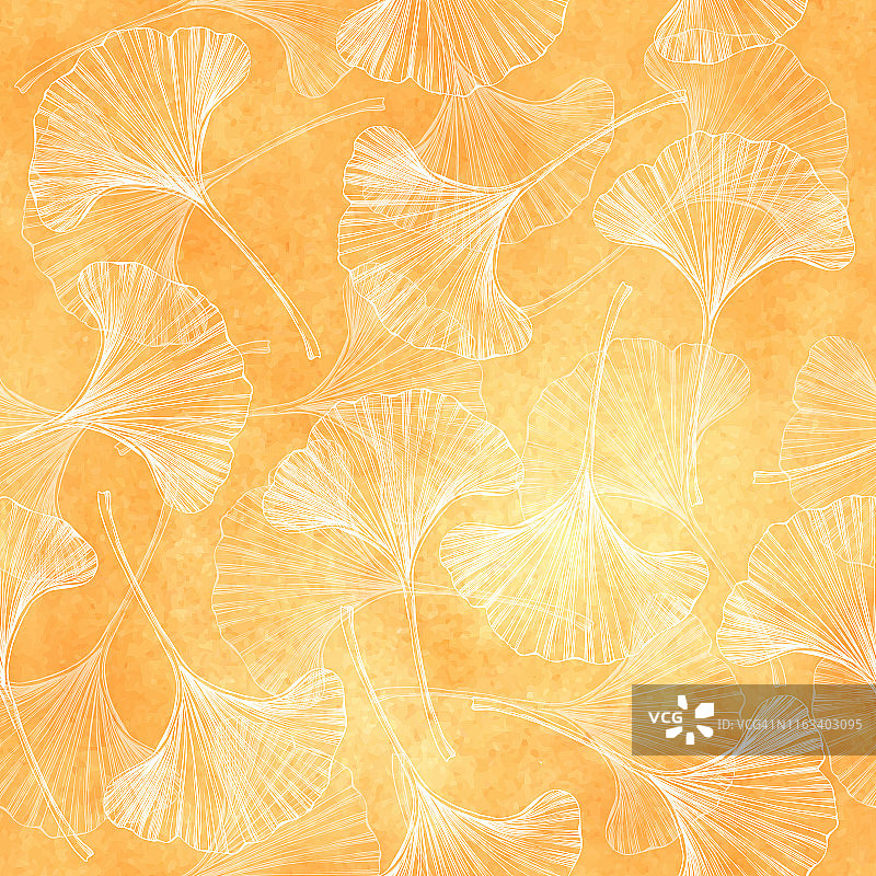 银杏叶矢量水彩和墨水无缝图案图片素材