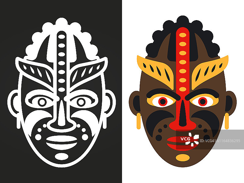 彩色和白色非洲部落面具矢量设计图片素材