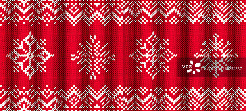 针织圣诞模式。红色的背景。矢量插图。图片素材