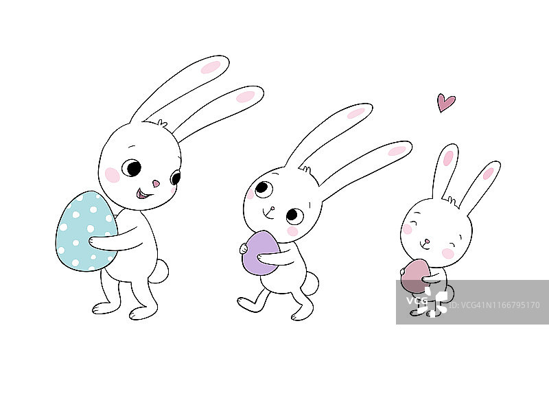 复活节兔子。可爱的卡通兔子和鸡蛋。图片素材