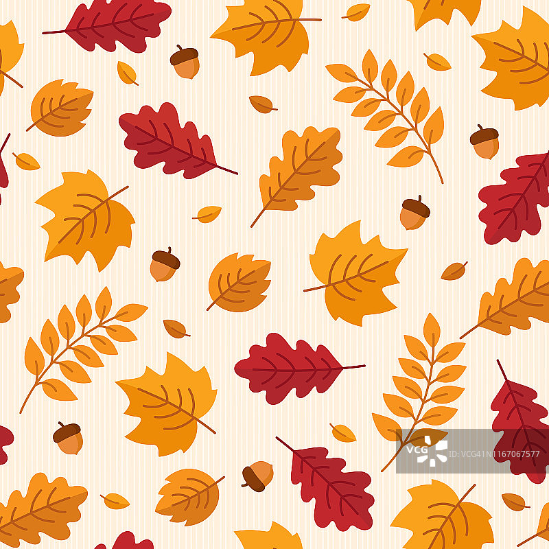 矢量无缝模式的秋叶和橡子。图片素材