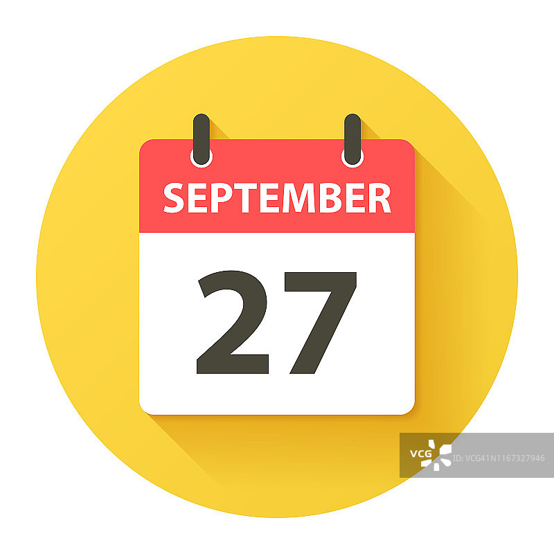 9月27日-圆形日历图标，平面设计风格图片素材